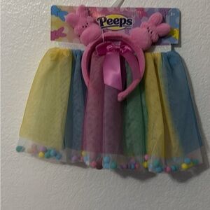 Peeps Kids Rainbow Pom Pom Tulle Skirt - Pink Headband Set